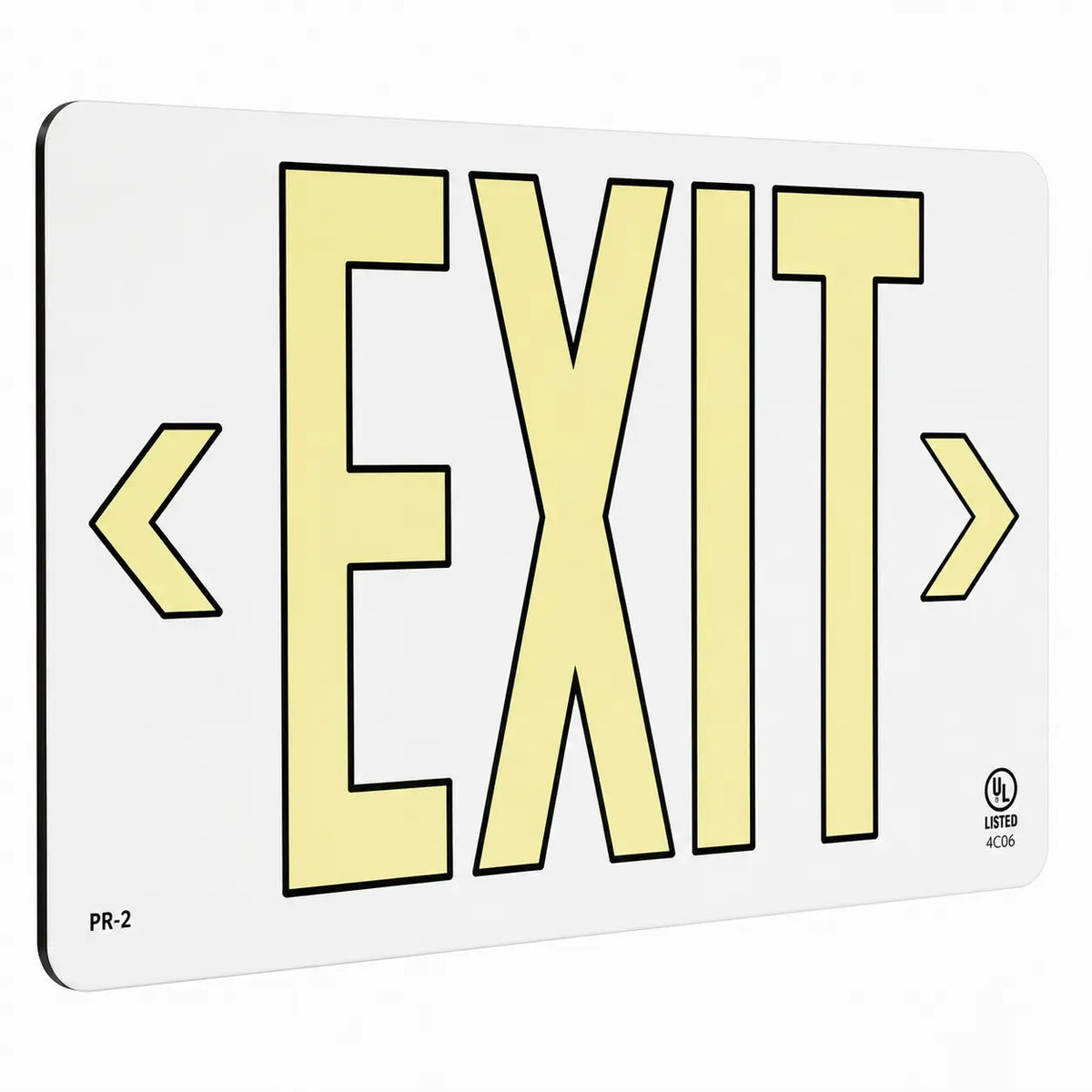 Non Electric Exit Sign - 25 Year Life - UL Listed - Made in USA -Directional Arrows, left angle view