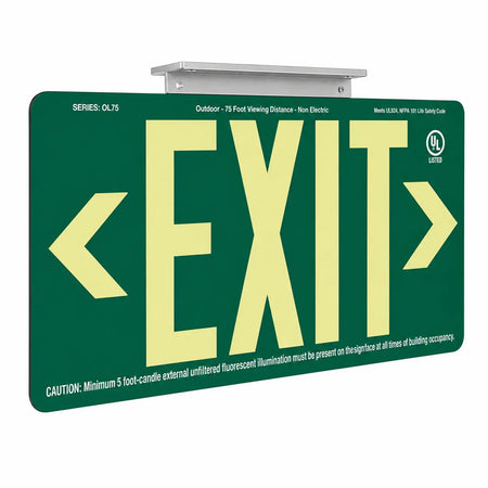 Outdoor Exit Sign Non Electric - 75 Foot Viewing Distance - UL Listed -25 Year Life, ceiling mounting