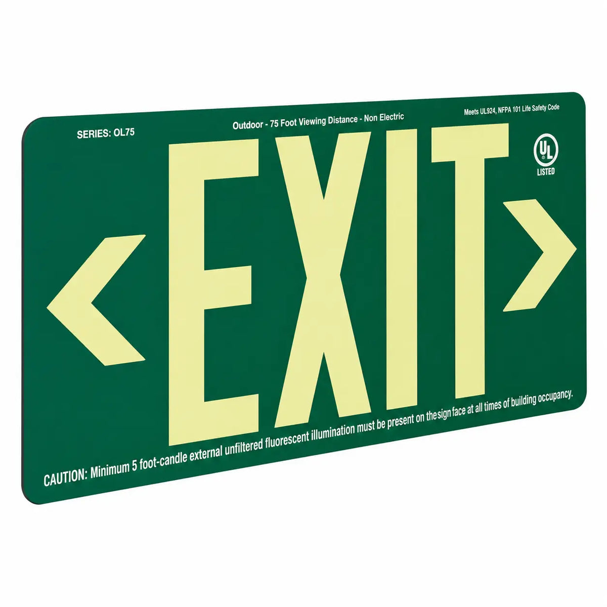 Outdoor Exit Sign Non Electric - 75 Foot Viewing Distance - UL Listed -25 Year Life, green
