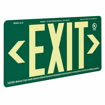 Outdoor Exit Sign Non Electric - 75 Foot Viewing Distance - UL Listed -25 Year Life, green