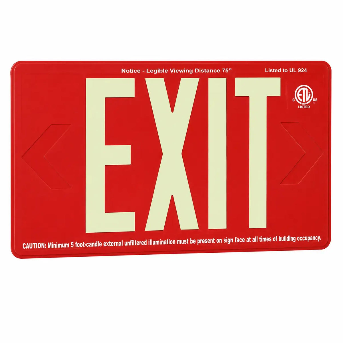 Outdoor Exit Sign Non Electric - 75 Foot Viewing Distance - UL Listed -25 Year Life, red