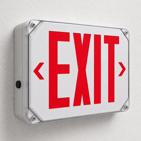 Outdoor Rated New York City Approved Wet Location LED Exit Sign 8" Letters, wall mounted view