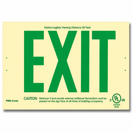 Photoluminescent Wireless Exit Sign 50 Feet Green UL Listed - Non Electric - Built in USA, front view