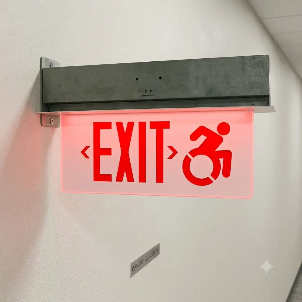 Recessed Connecticut Approved Edge Lit Exit Sign -Wheelchair Accessible, end mount