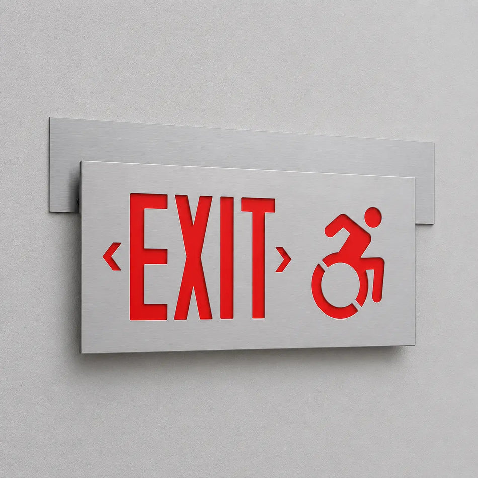 Recessed Connecticut Approved Edge Lit Exit Sign -Wheelchair Accessible, surface mount