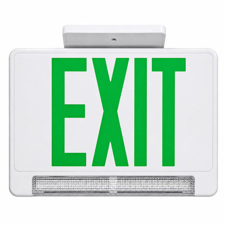 Remote Capable Green LED Light Bar Combo Exit Sign, ceiling mount view