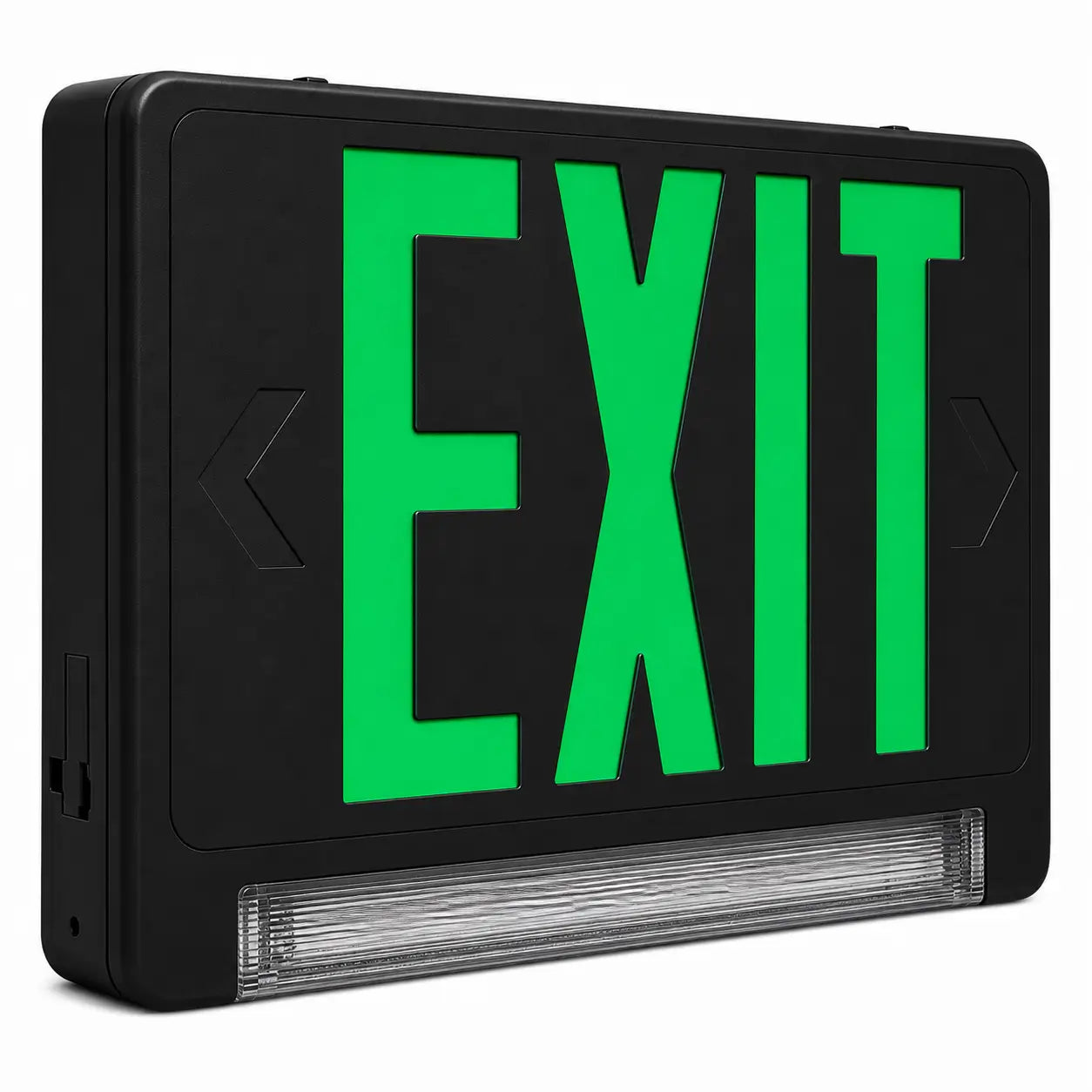Remote Capable Green LED Light Bar Combo Exit Sign, side view