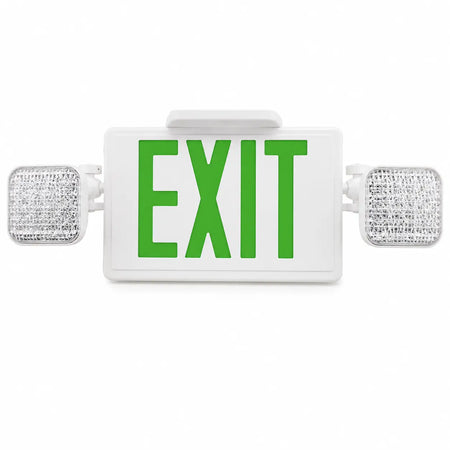 Remote capable and self diagnostic combo green exit sign and emergency light