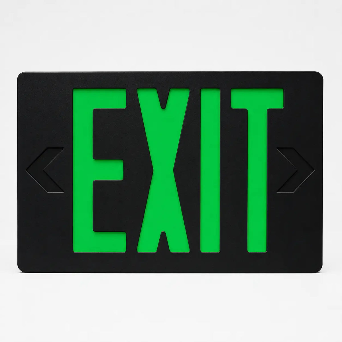 Remote Capable Thermoplastic Exit Sign Green or Red LED Black Housing with Battery Back-up, front view