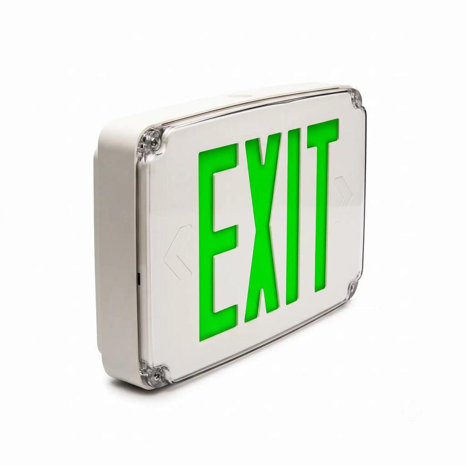 Remote Capable Wet Location Outdoor Green LED Exit Sign with Battery