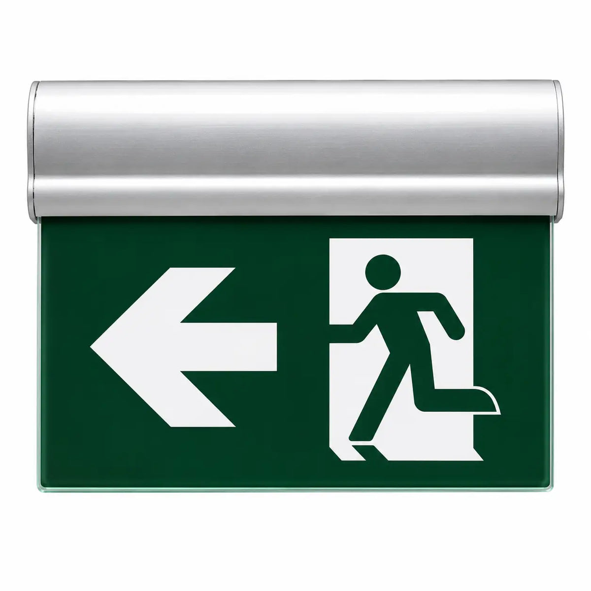 Running Man Edge Lit Exit Sign - Pivoting Panel - Battery, front view