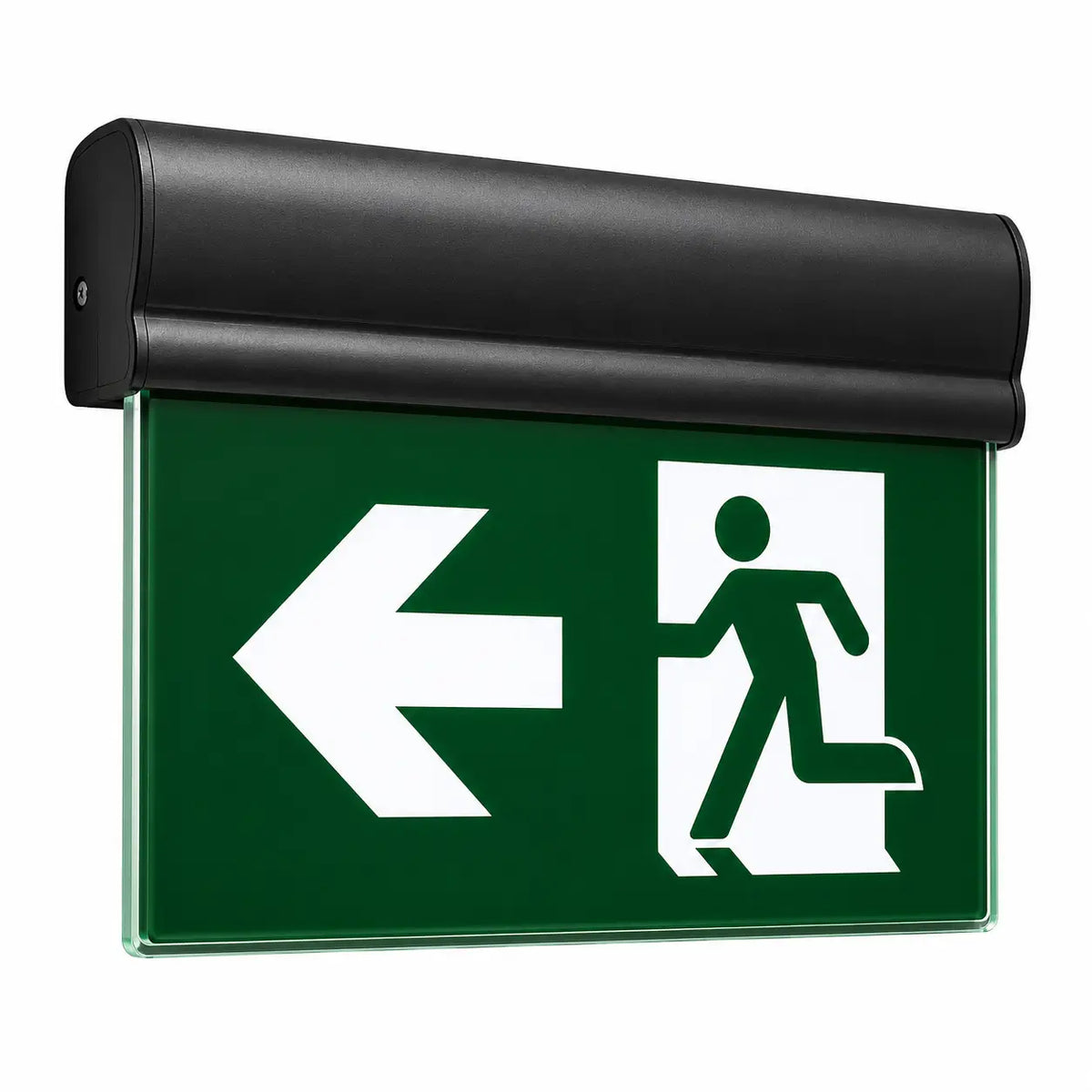 Running Man Edge Lit Exit Sign - Pivoting Panel - Battery, side view