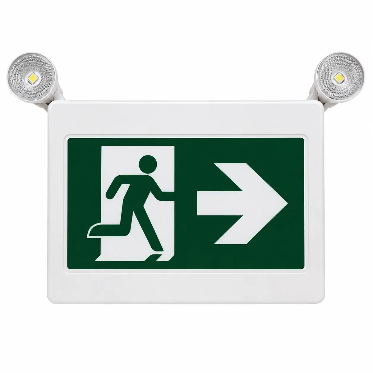 Running Man LED Exit Combo Sign With Adjustable Lamps- Directional Arrows, front view