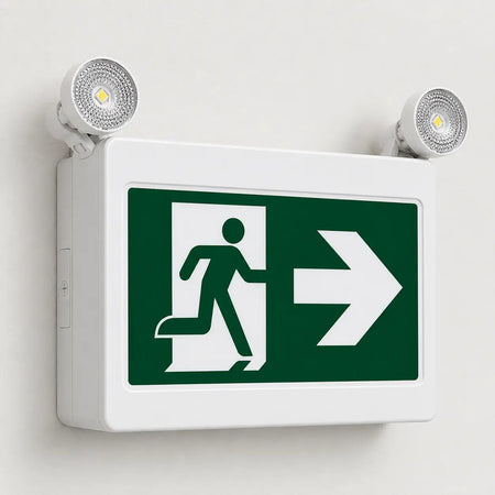 Running Man LED Exit Combo Sign With Adjustable Lamps- Directional Arrows, wall mounting