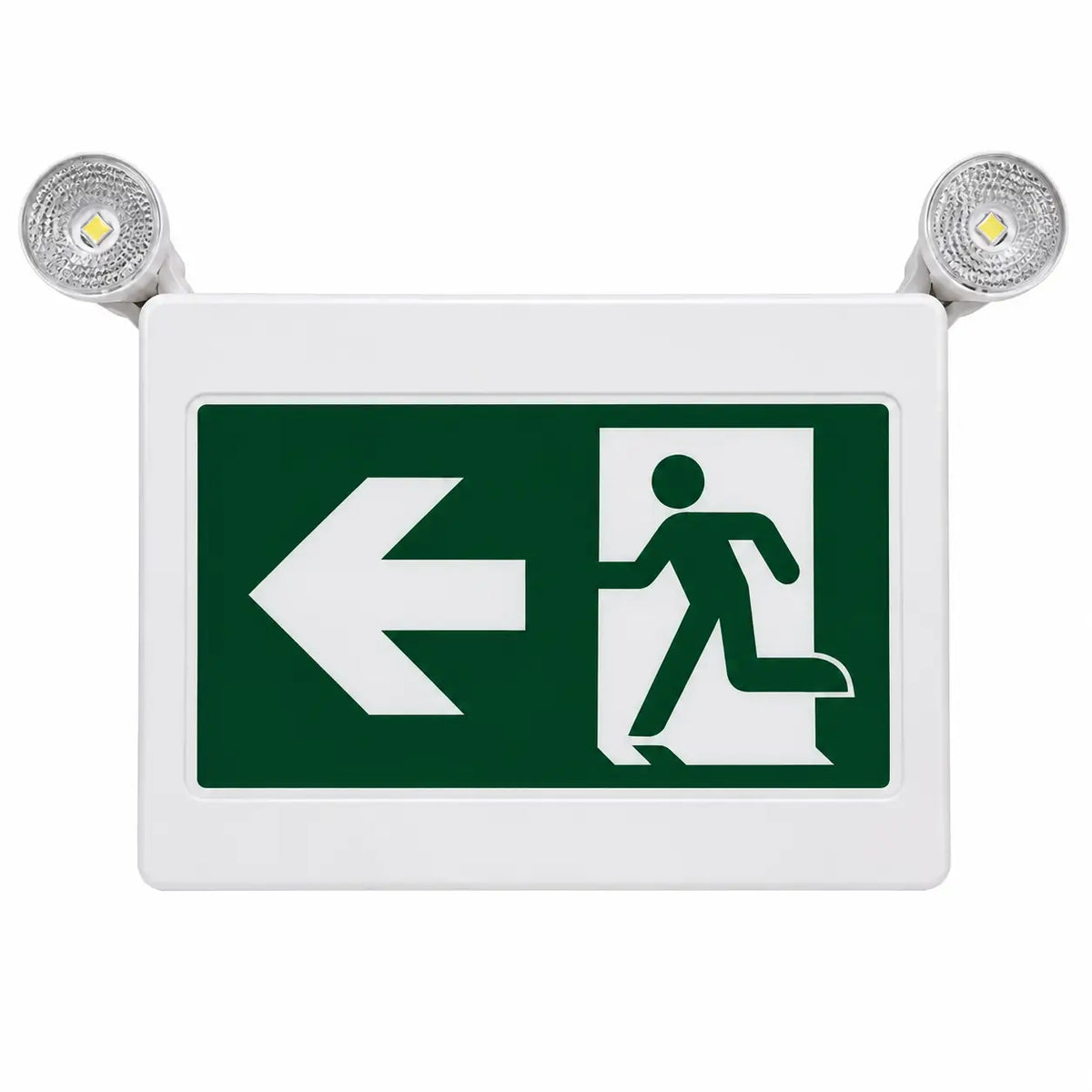 Running Man LED Exit Combo Sign With Adjustable Lamps- Left Directional Arrows, front view