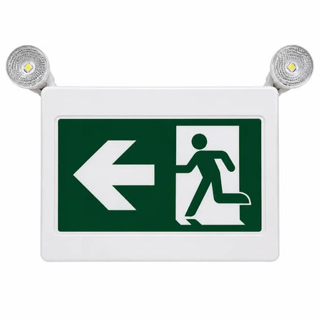Running Man LED Exit Combo Sign With Adjustable Lamps- Left Directional Arrows, front view