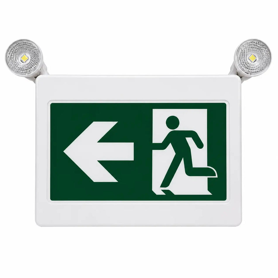 Running Man LED Exit Combo Sign With Adjustable Lamps- Left Directional Arrows, front view