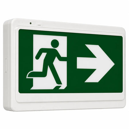 Running Man LED Exit Sign With Directional Arrows - Battery Backup - Universal Mount, side view