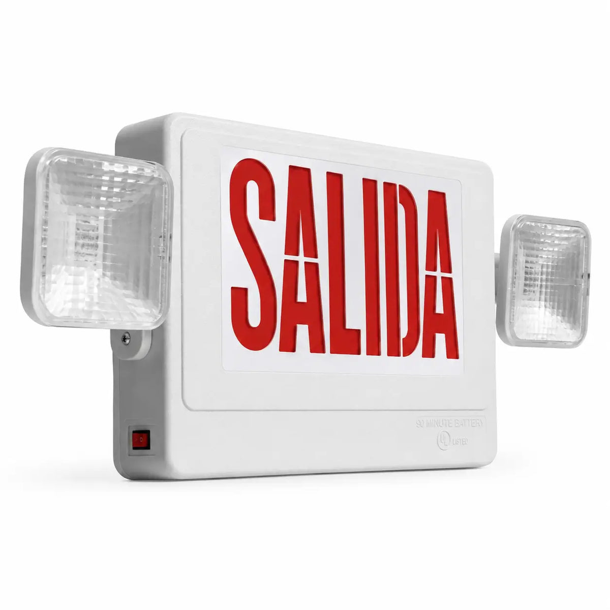 Salida Sign with Lights- 90 Minute Battery- UL Listed, side view