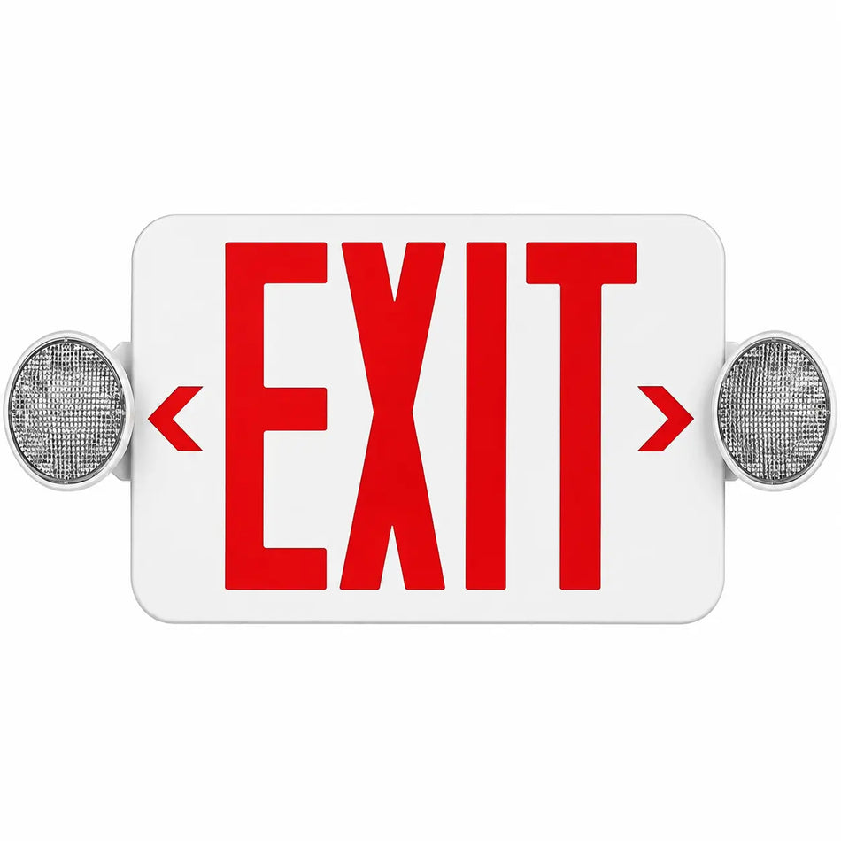 Self Testing Combo All LED Exit Sign RED With Emergency Lights, front view