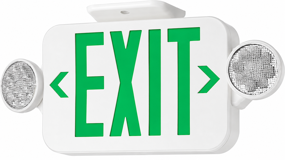Combination Green LED Exit Sign with LED Lights  - Self Testing