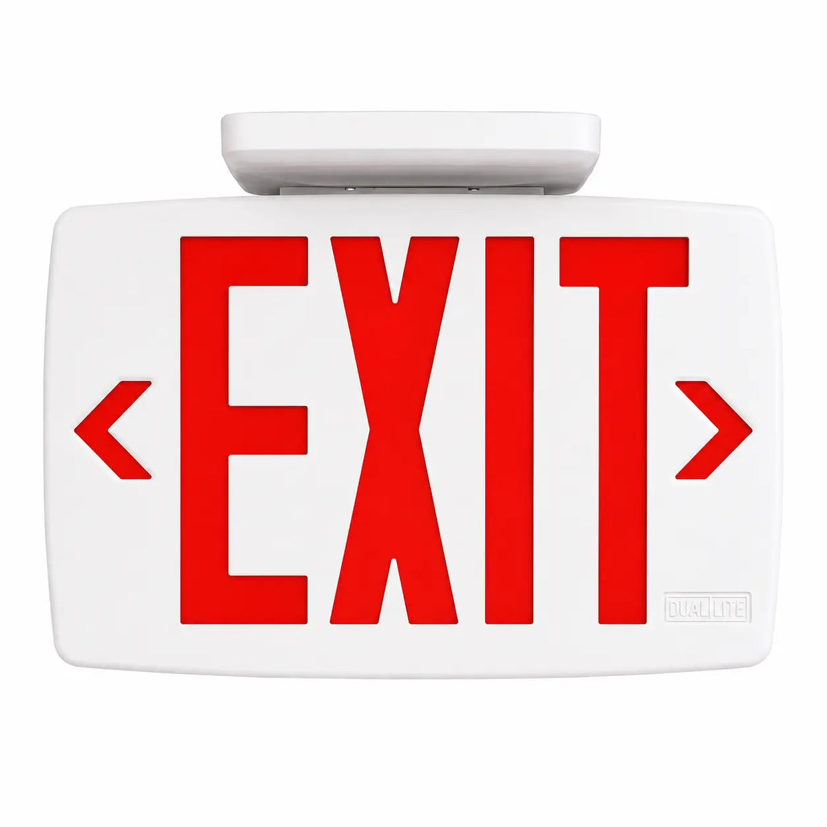 Self Testing Exit Sign Red LED White Housing with Battery, ceiling mounting