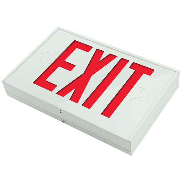 Steel Industrial Exit Sign Red LED White Housing with Battery