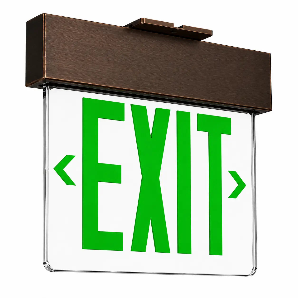 The Decor Series Universal LED Edgelit Exit Sign- Brushed Housing- Battery Back-up, bronze