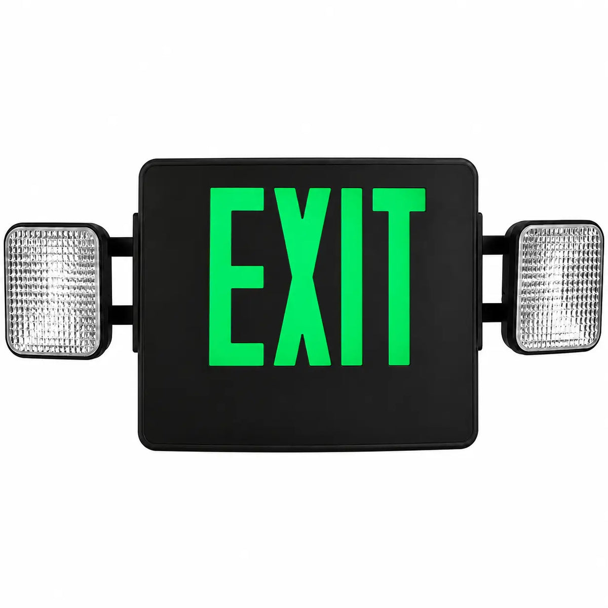 Thermoplastic Combo Exit Sign Green LED Black Housing with Battery Back-up, front view