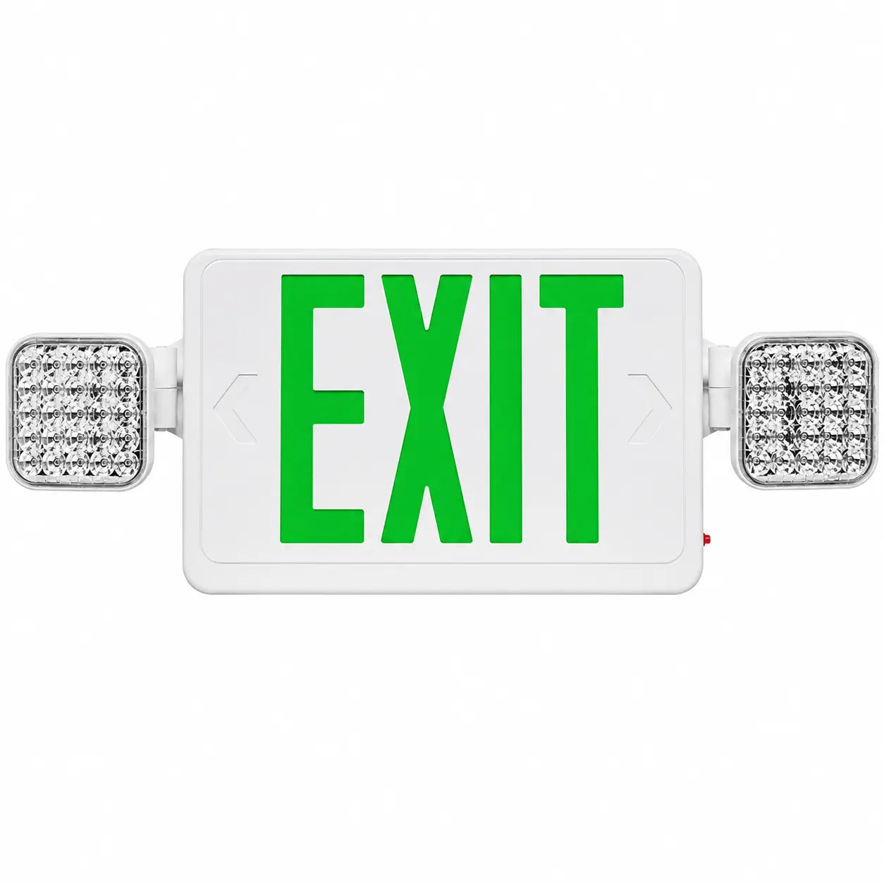 Thermoplastic Combo Exit with Green LED Emergency Lights - 5 Yr Warranty, front view