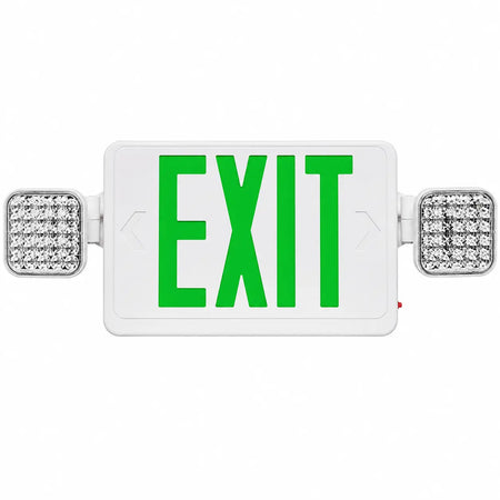 Thermoplastic Combo Exit with Green LED Emergency Lights - 5 Yr Warranty, front view