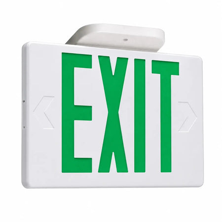 Thermoplastic Exit Sign Green LED White Housing with Battery 5 Yr Warranty, ceiling mounting