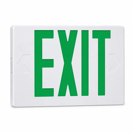 Thermoplastic Exit Sign Green LED White Housing with Battery 5 Yr Warranty
