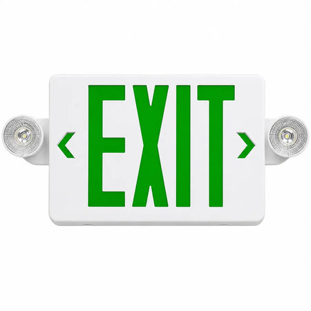 Thin Exit Sign with Lights - Green LED - Battery - UL 924, front view