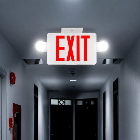Thin Exit Sign With Lights -Red LED - Battery- UL 924 - 5 Year Warranty, ceiling mounting