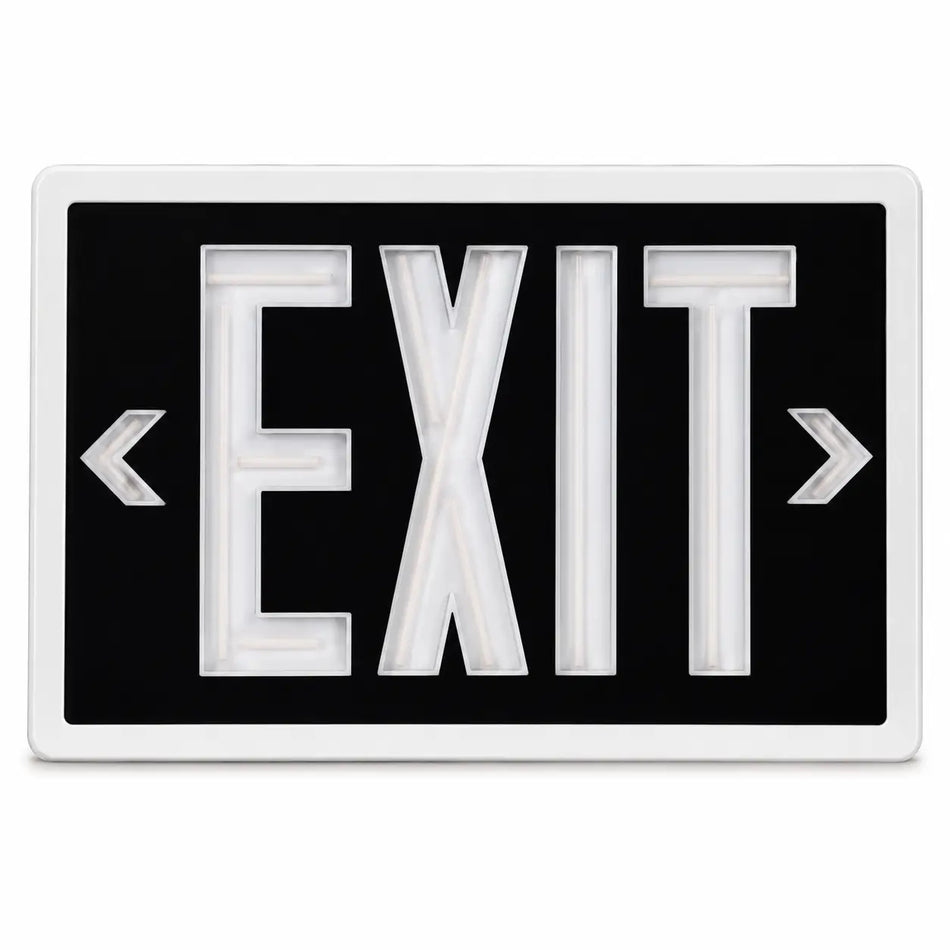 Tritium Double Face Self Luminous Exit Sign Black Face White Housing
