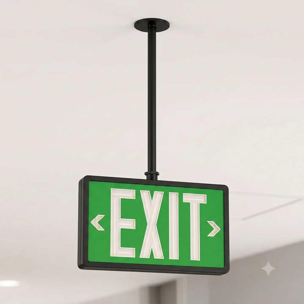 Tritium Double Face Self Luminous Exit Sign Green Face Black Housing