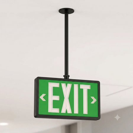 Tritium Double Face Self Luminous Exit Sign Green Face Black Housing
