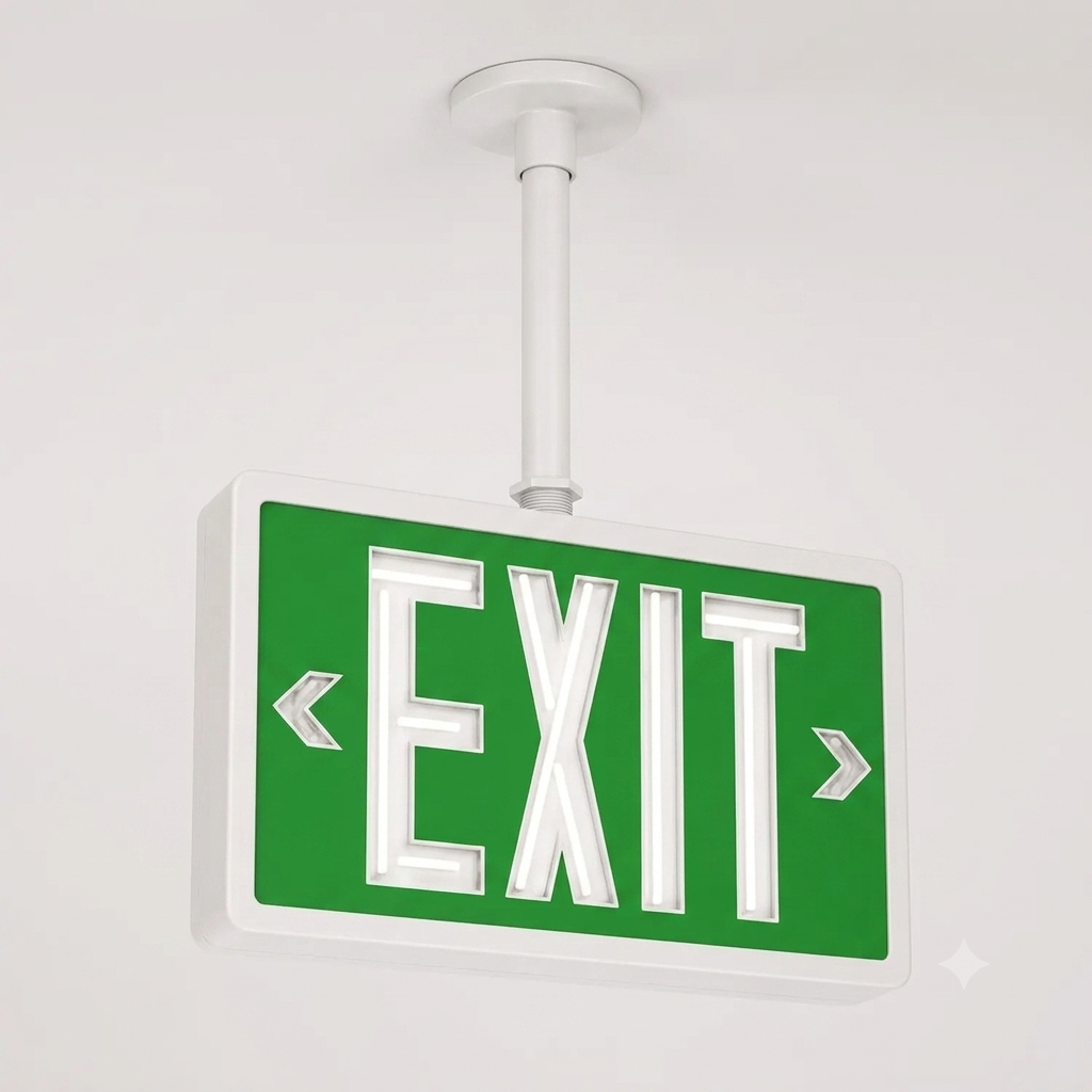 Tritium Double Face Self Luminous Exit Sign Green Face White Housing