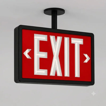 Tritium Double Face Self Luminous Exit Sign Red Face Black Housing