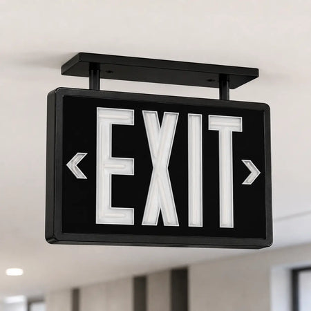 Tritium Self Luminous Exit Sign Black Face Black Housing - No Electricity, ceiling mounting