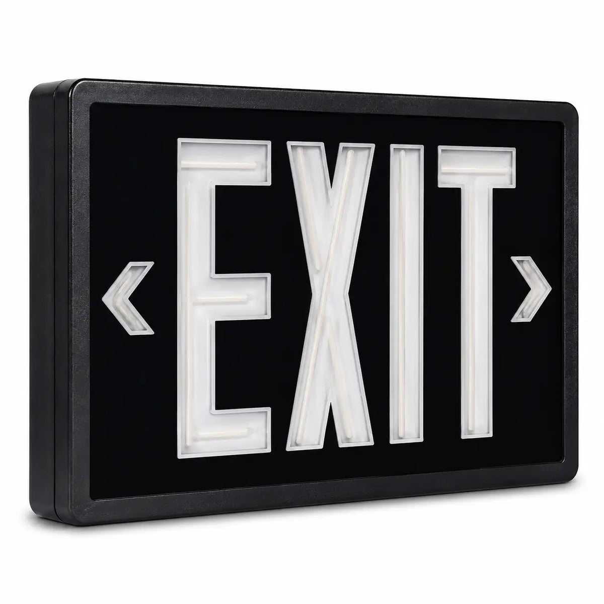 Tritium Self Luminous Exit Sign Black Face Black Housing - No Electricity, left angle