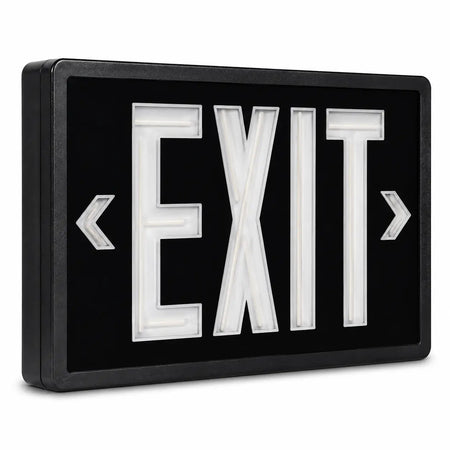 Tritium Self Luminous Exit Sign Black Face Black Housing - No Electricity, left angle