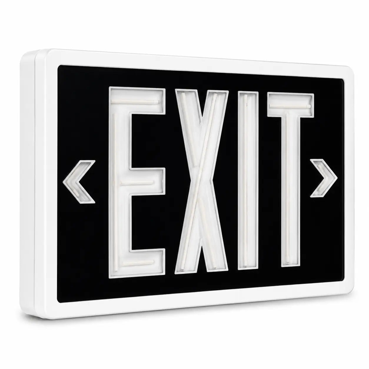 Tritium Self Luminous Exit Sign Black Face White Housing, left angle
