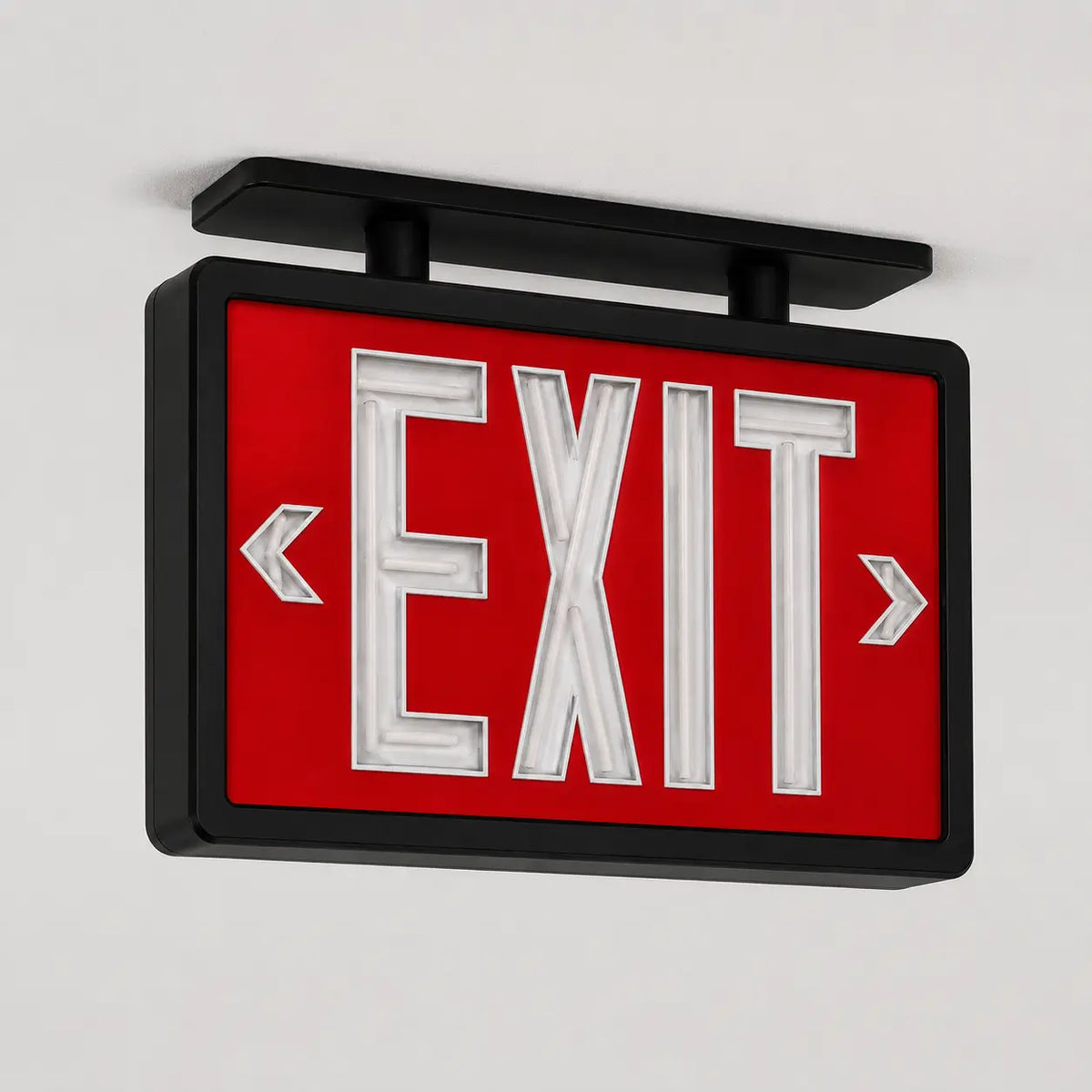 Tritium Self Luminous Exit Sign Red Face Black Housing, ceiling mounting