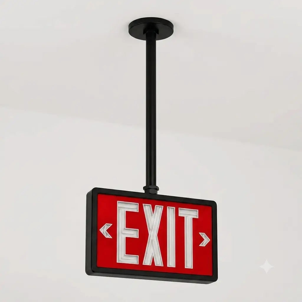 Tritium Self Luminous Exit Sign Red Face Black Housing