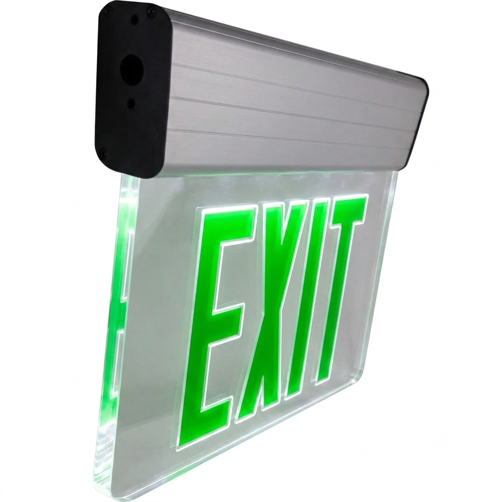 Two Circuit Edge Lit Exit Sign Green LED - Surface Mount - UL Listed