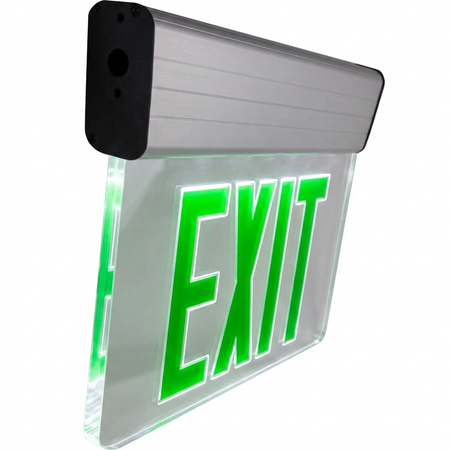 Two Circuit Edge Lit Exit Sign Green LED - Surface Mount - UL Listed