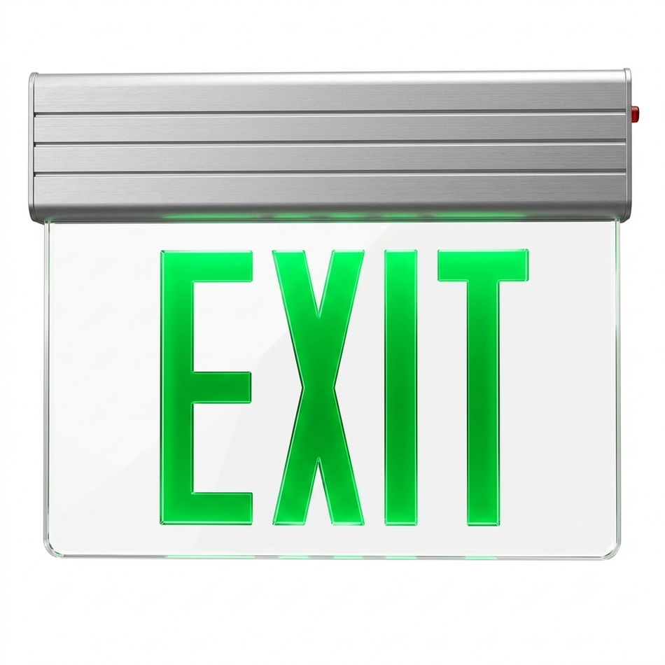 Two Circuit Edge Lit Exit Sign Green LED - Surface Mount - UL Listed