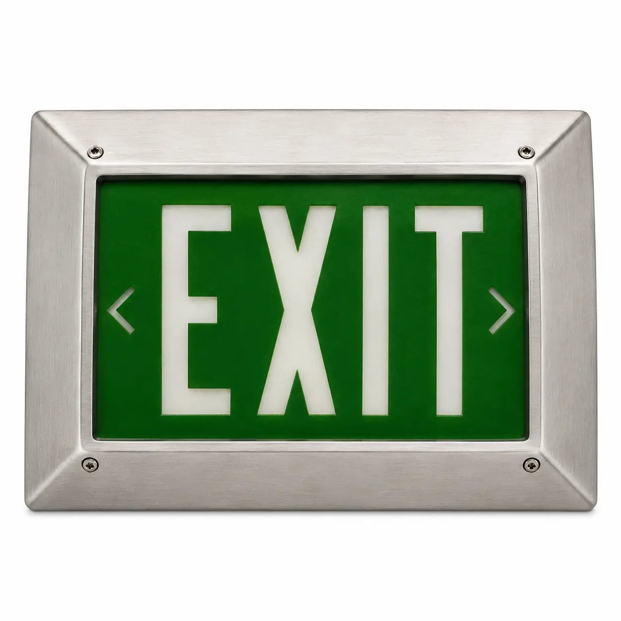 Vandal-Proof Institutional Steel Frame Green Tritium Sign Exit Sign - Extended Lead Times, front view